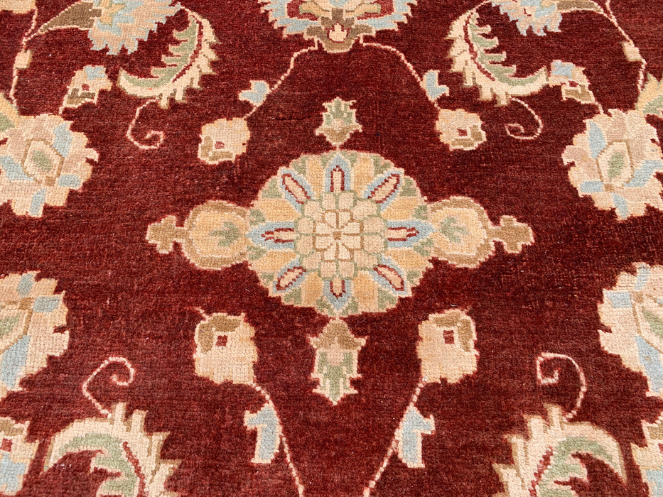11'8 x 9'1 Handgeknoopt Peshawari Chobi Wollen Vloerkleed - Rood Traditioneel Bloemrijk Karpet - KBHM-609