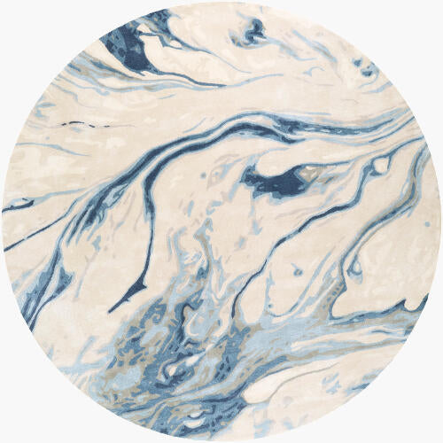 Kavita Handgemaakt Vloerkleed — Marineblauw / Lichtbeige | KVT-2315