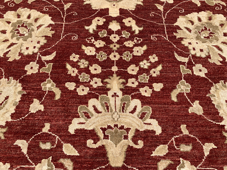 12'0 x 9'6 handgeknoopt Peshawari Chobi wollen tapijt - Rood traditioneel bloemrijk karpet - KBHM-611