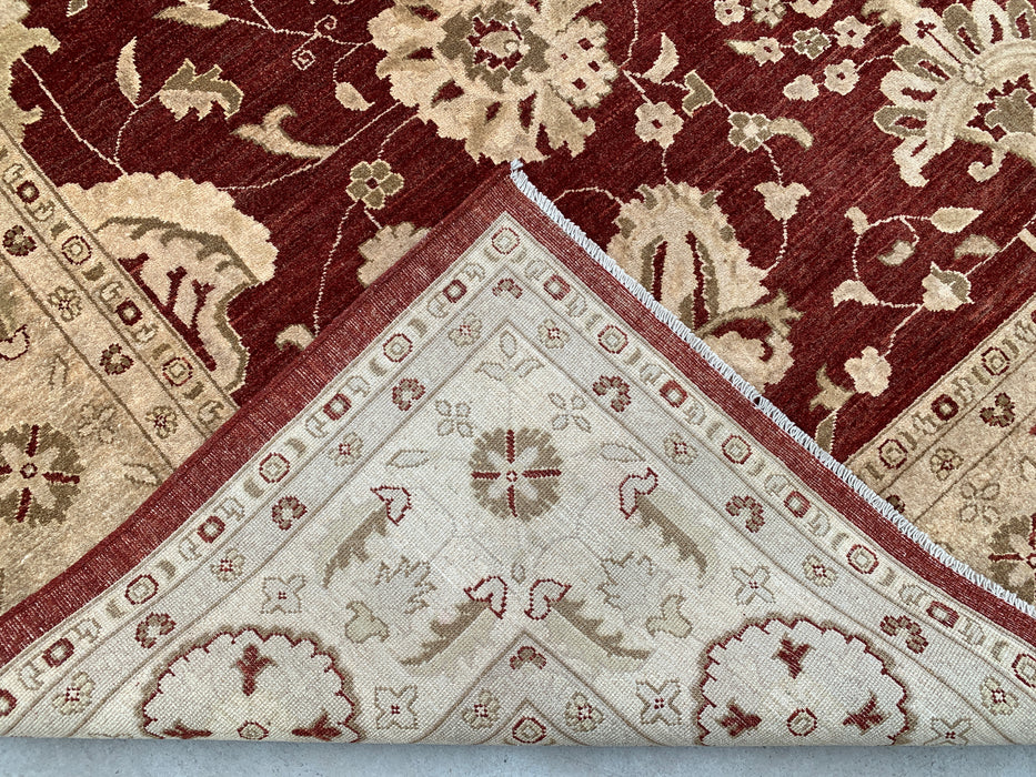 12'0 x 9'6 handgeknoopt Peshawari Chobi wollen tapijt - Rood traditioneel bloemrijk karpet - KBHM-611