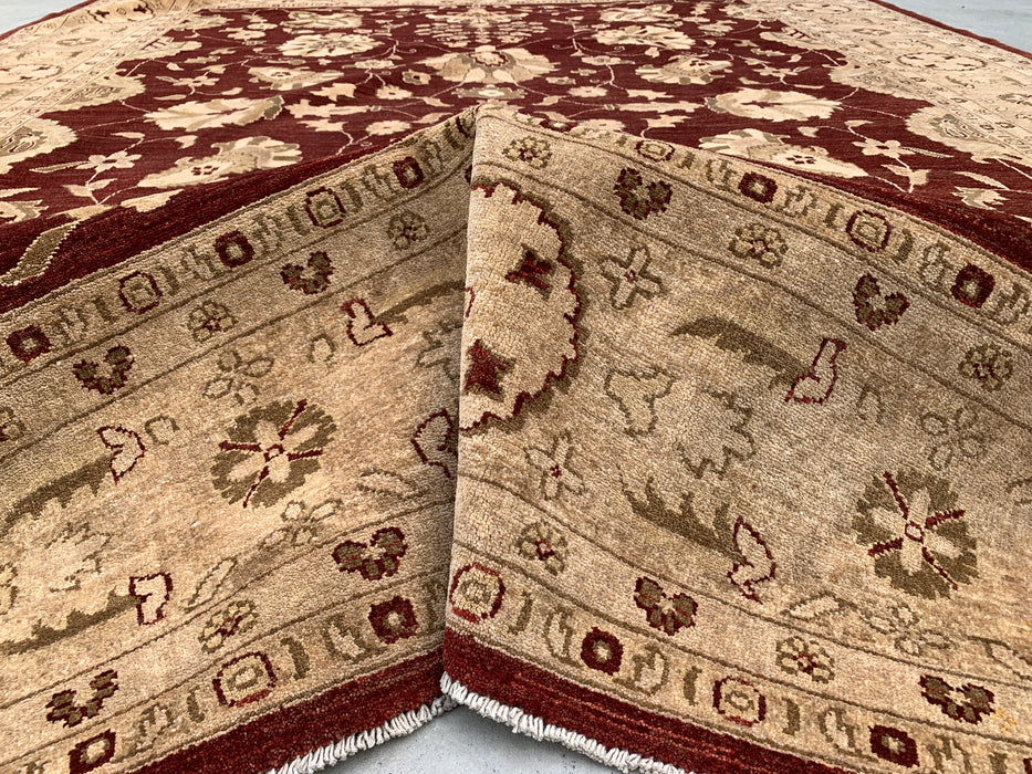 12'0 x 9'6 handgeknoopt Peshawari Chobi wollen tapijt - Rood traditioneel bloemrijk karpet - KBHM-611