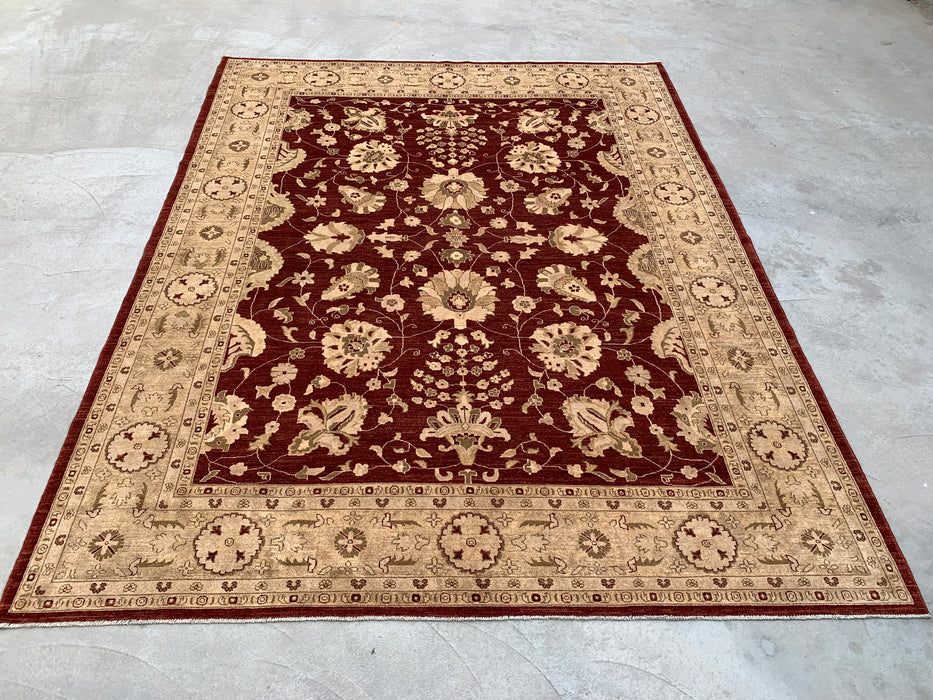 12'0 x 9'6 handgeknoopt Peshawari Chobi wollen tapijt - Rood traditioneel bloemrijk karpet - KBHM-611