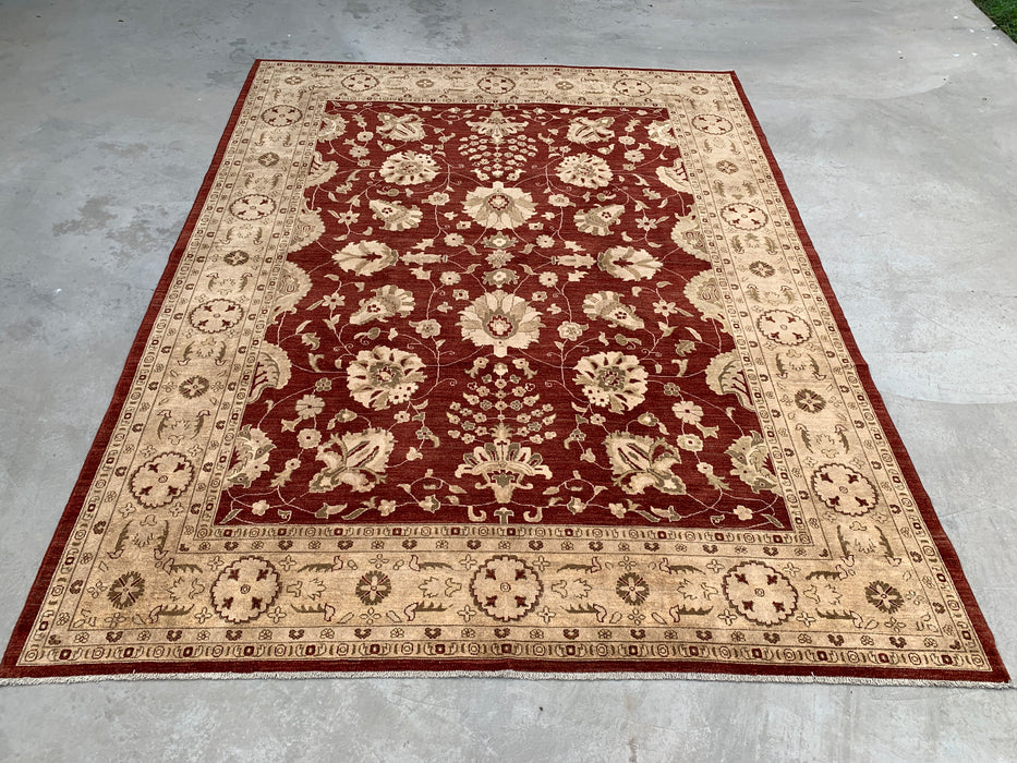 12'0 x 9'6 handgeknoopt Peshawari Chobi wollen tapijt - Rood traditioneel bloemrijk karpet - KBHM-611