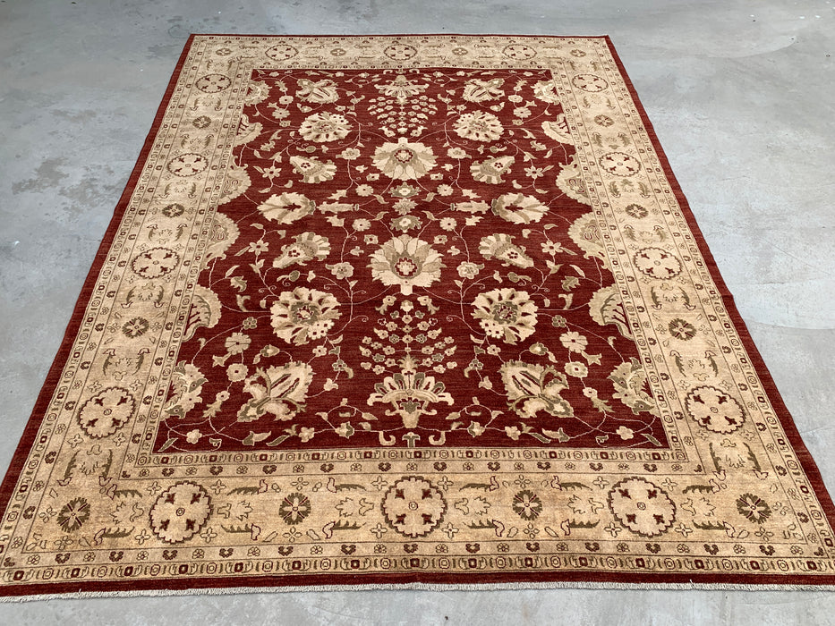 12'0 x 9'6 handgeknoopt Peshawari Chobi wollen tapijt - Rood traditioneel bloemrijk karpet - KBHM-611