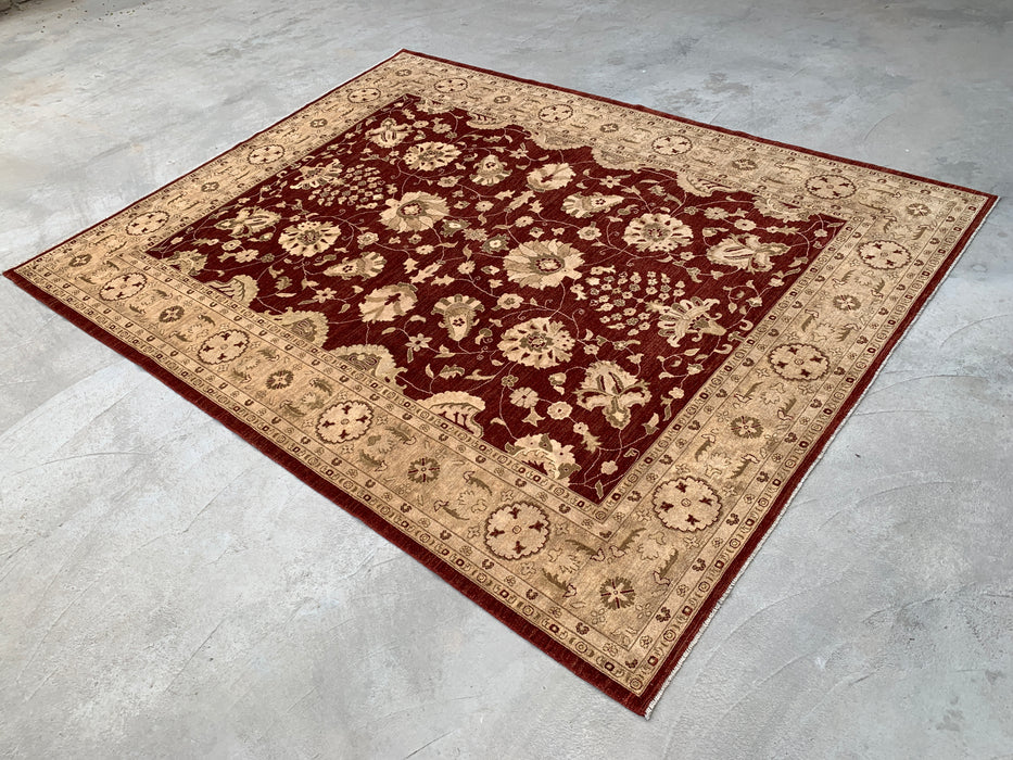 12'0 x 9'6 handgeknoopt Peshawari Chobi wollen tapijt - Rood traditioneel bloemrijk karpet - KBHM-611