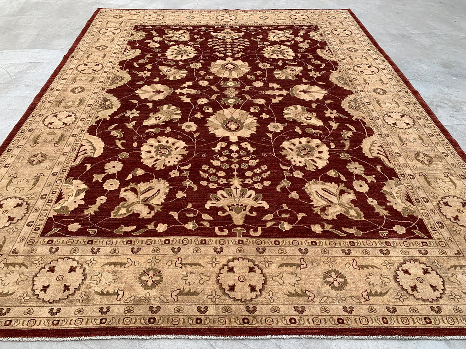12'0 x 9'6 handgeknoopt Peshawari Chobi wollen tapijt - Rood traditioneel bloemrijk karpet - KBHM-611