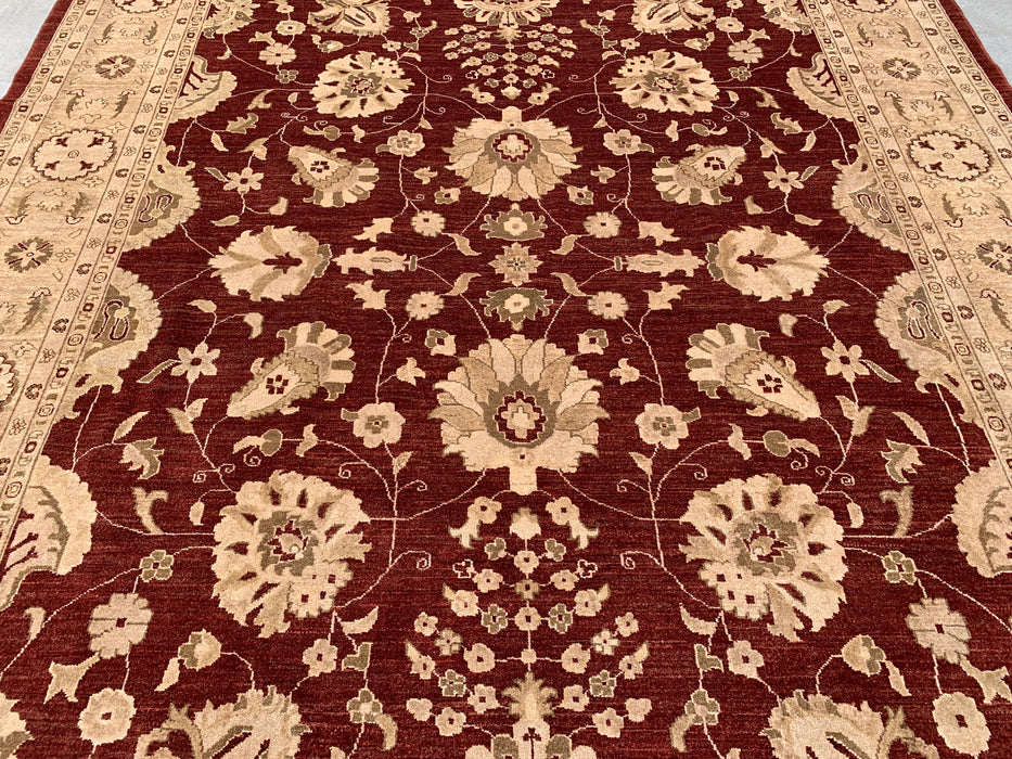 12'0 x 9'6 handgeknoopt Peshawari Chobi wollen tapijt - Rood traditioneel bloemrijk karpet - KBHM-611