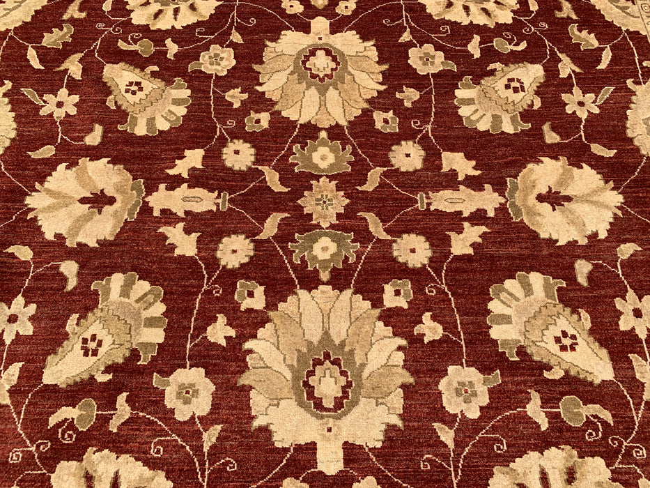 12'0 x 9'6 handgeknoopt Peshawari Chobi wollen tapijt - Rood traditioneel bloemrijk karpet - KBHM-611