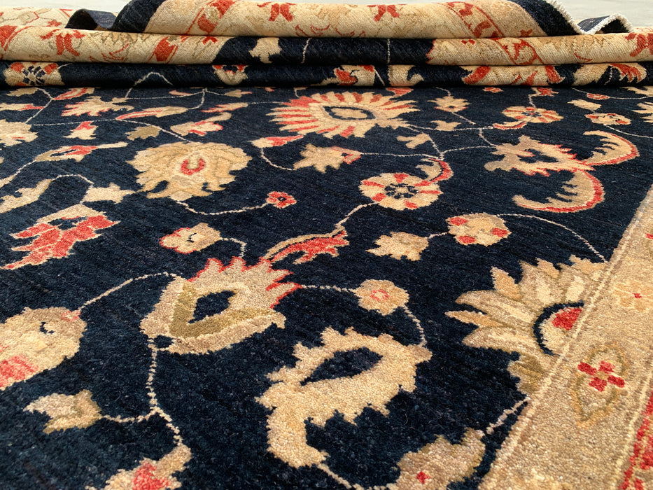 13'0 x 9'10 handgeknoopt Peshawari Chobi wollen tapijt - Zwart traditioneel bloemmotief vloerkleed - KBHM-612