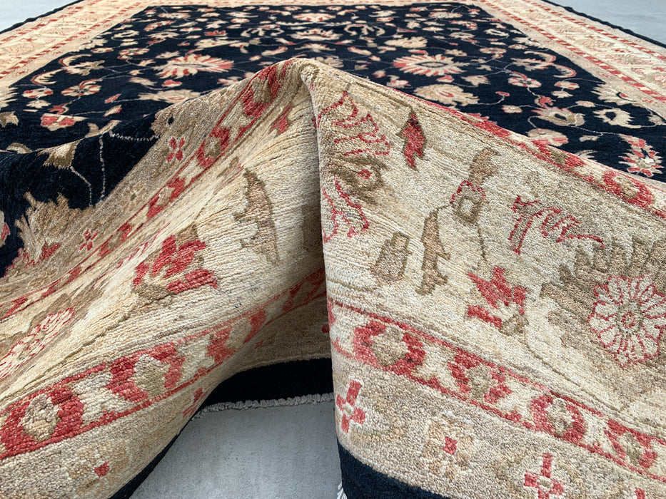13'0 x 9'10 handgeknoopt Peshawari Chobi wollen tapijt - Zwart traditioneel bloemmotief vloerkleed - KBHM-612