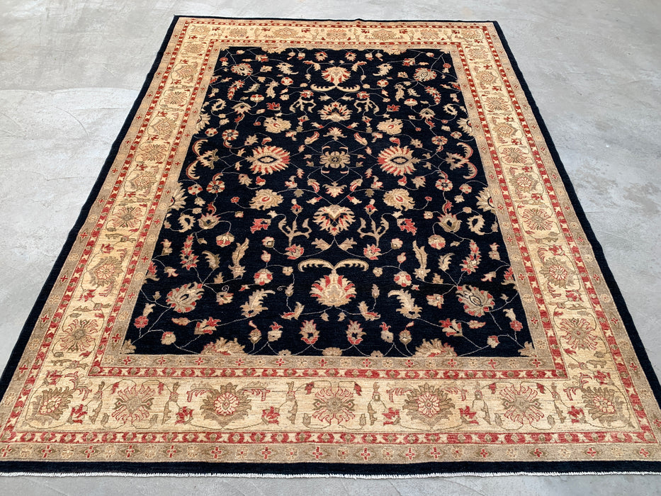 13'0 x 9'10 handgeknoopt Peshawari Chobi wollen tapijt - Zwart traditioneel bloemmotief vloerkleed - KBHM-612