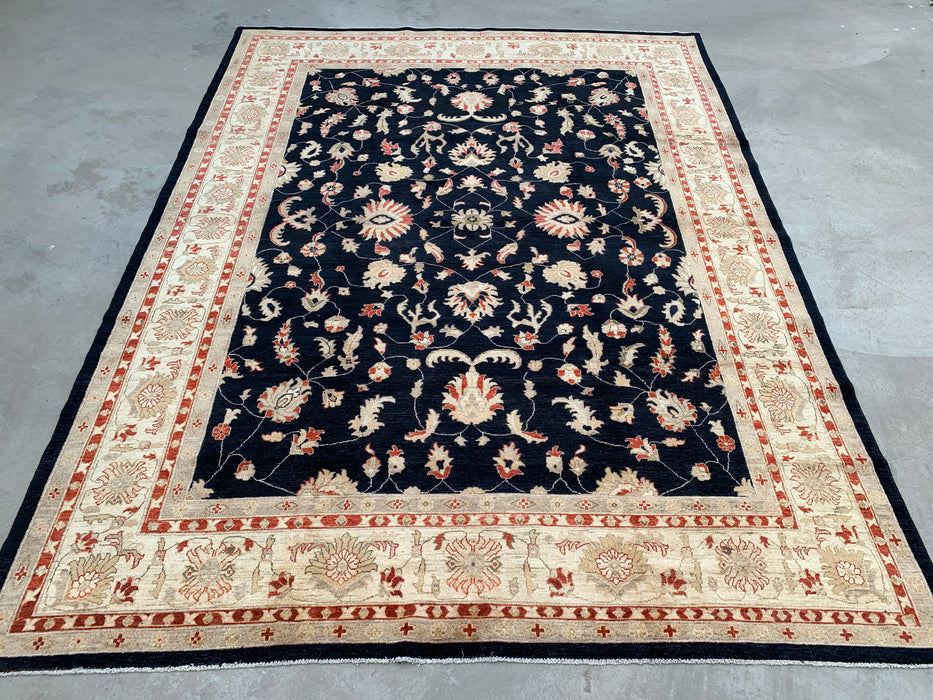13'0 x 9'10 handgeknoopt Peshawari Chobi wollen tapijt - Zwart traditioneel bloemmotief vloerkleed - KBHM-612