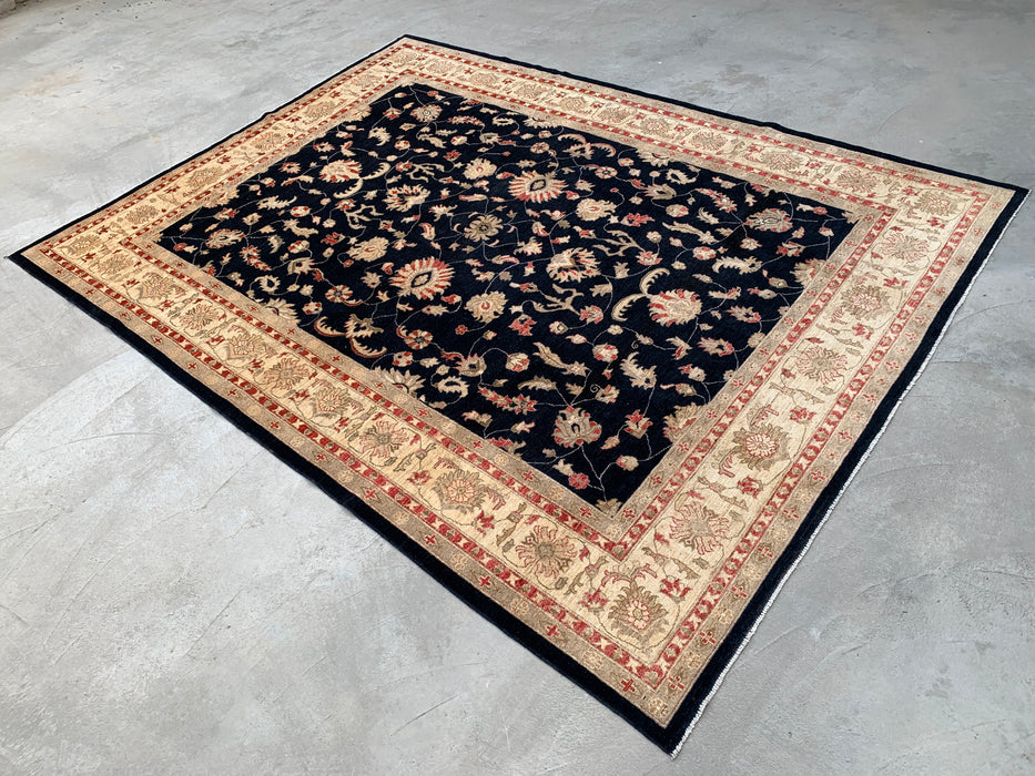 13'0 x 9'10 handgeknoopt Peshawari Chobi wollen tapijt - Zwart traditioneel bloemmotief vloerkleed - KBHM-612
