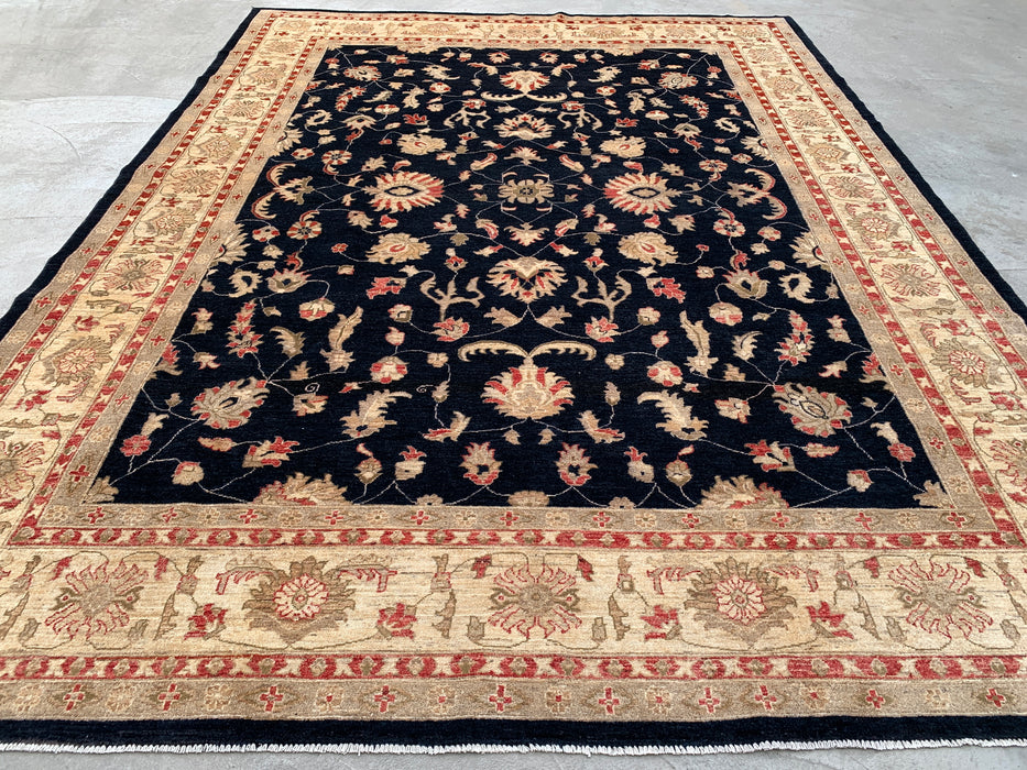 13'0 x 9'10 handgeknoopt Peshawari Chobi wollen tapijt - Zwart traditioneel bloemmotief vloerkleed - KBHM-612