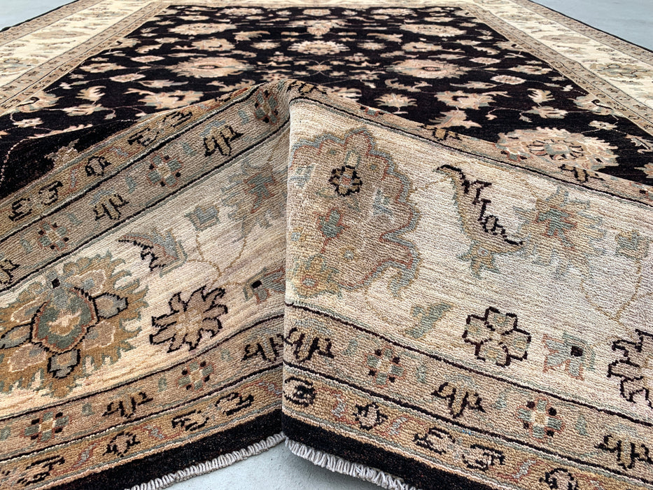 12'1 x 9'1 handgeknoopt Pesjwari Chobi wollen vloerkleed - Zwart traditioneel bloemmotief vloerkleed - KBHM-613