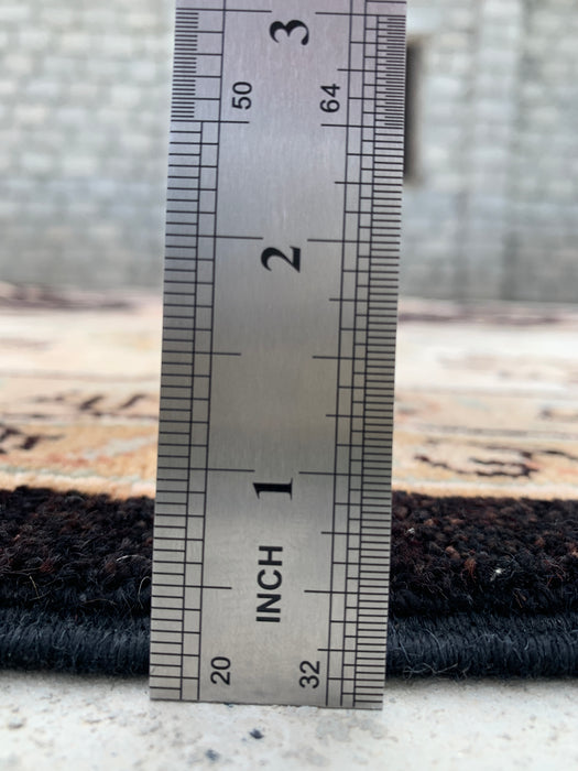 12'1 x 9'1 handgeknoopt Pesjwari Chobi wollen vloerkleed - Zwart traditioneel bloemmotief vloerkleed - KBHM-613