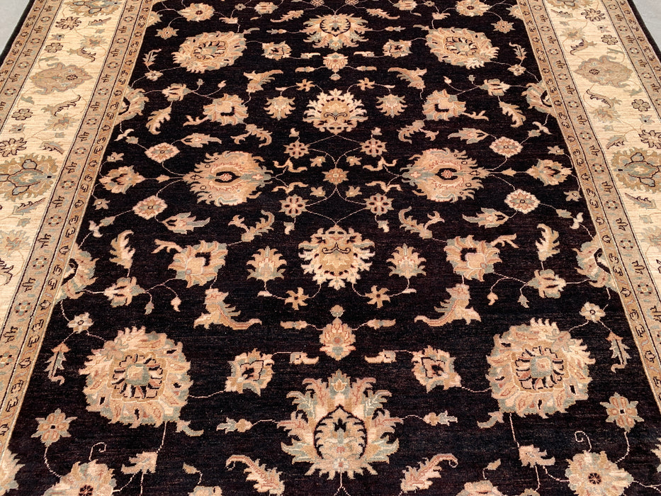 12'1 x 9'1 handgeknoopt Pesjwari Chobi wollen vloerkleed - Zwart traditioneel bloemmotief vloerkleed - KBHM-613