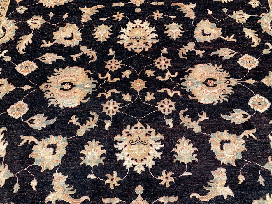 12'1 x 9'1 handgeknoopt Pesjwari Chobi wollen vloerkleed - Zwart traditioneel bloemmotief vloerkleed - KBHM-613