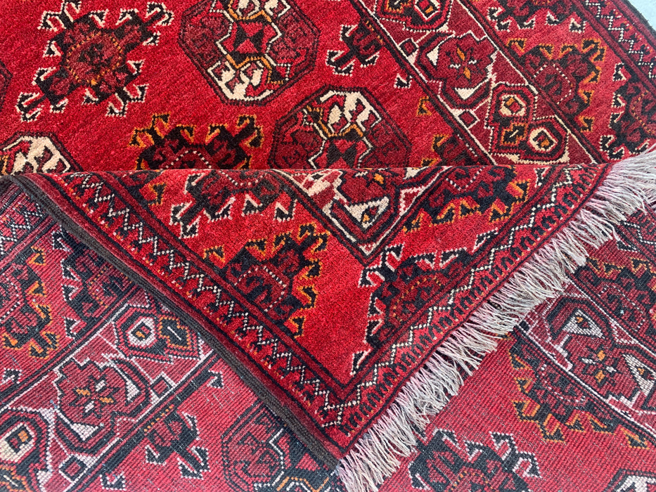 9'4 x 3'5 Handgeknoopt Peshawari Chobi wollen loper - Rood tribaal geometrisch gangkleed - KBHM-614