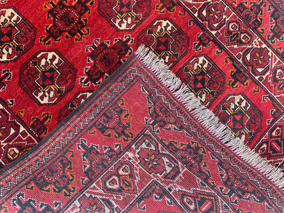 9'4 x 3'5 Handgeknoopt Peshawari Chobi wollen loper - Rood tribaal geometrisch gangkleed - KBHM-614