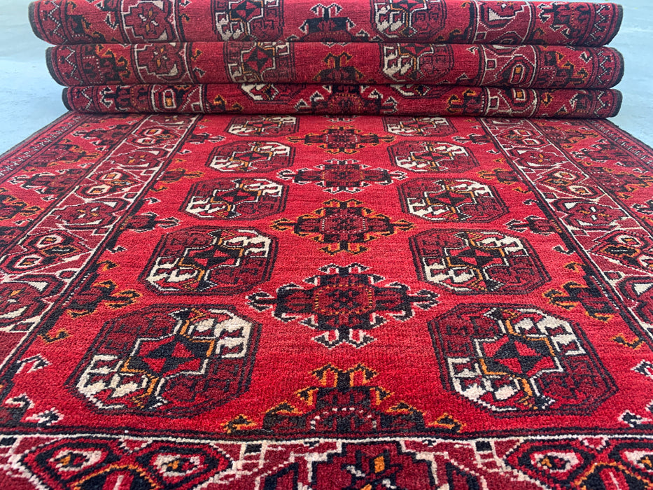 9'4 x 3'5 Handgeknoopt Peshawari Chobi wollen loper - Rood tribaal geometrisch gangkleed - KBHM-614