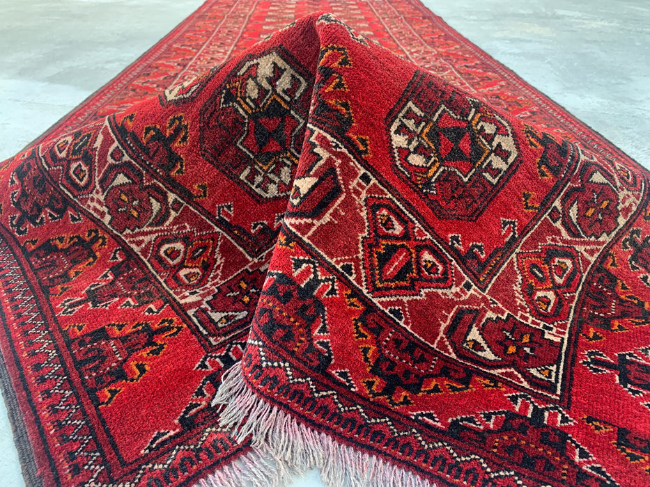 9'4 x 3'5 Handgeknoopt Peshawari Chobi wollen loper - Rood tribaal geometrisch gangkleed - KBHM-614