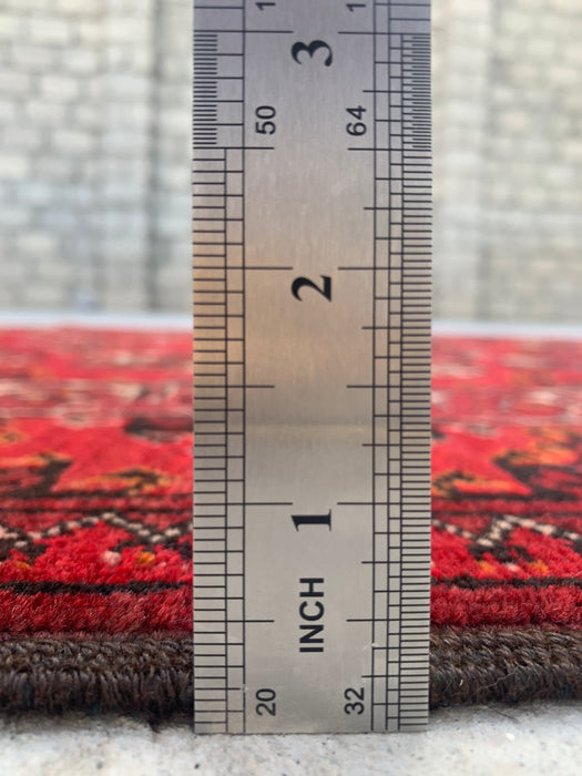 9'4 x 3'5 Handgeknoopt Peshawari Chobi wollen loper - Rood tribaal geometrisch gangkleed - KBHM-614