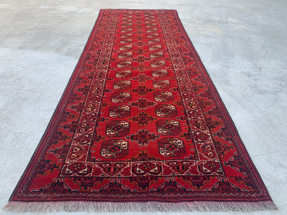 9'4 x 3'5 Handgeknoopt Peshawari Chobi wollen loper - Rood tribaal geometrisch gangkleed - KBHM-614