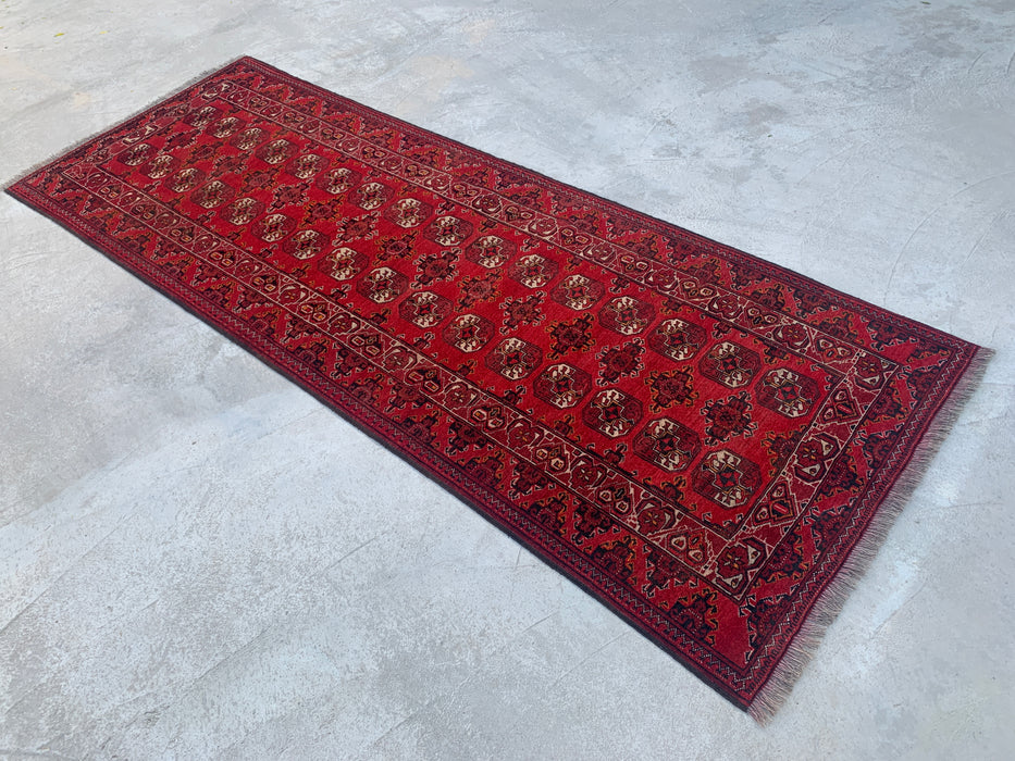 9'4 x 3'5 Handgeknoopt Peshawari Chobi wollen loper - Rood tribaal geometrisch gangkleed - KBHM-614