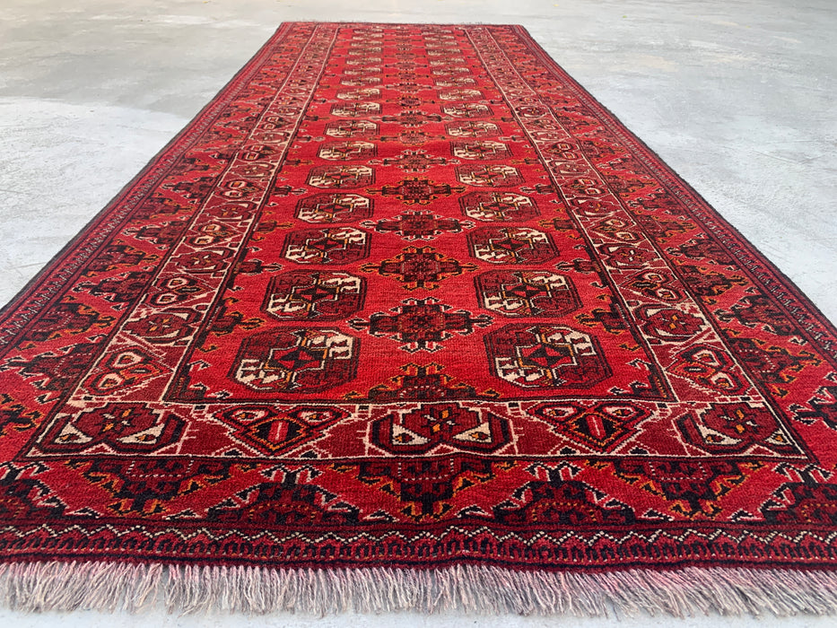 9'4 x 3'5 Handgeknoopt Peshawari Chobi wollen loper - Rood tribaal geometrisch gangkleed - KBHM-614