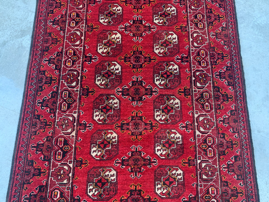 9'4 x 3'5 Handgeknoopt Peshawari Chobi wollen loper - Rood tribaal geometrisch gangkleed - KBHM-614