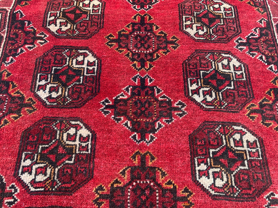 299 x 107 cm handgeknoopt Peshawari Chobi wollen loper - Rood tribaal geometrisch gangkleed - KBHM-615