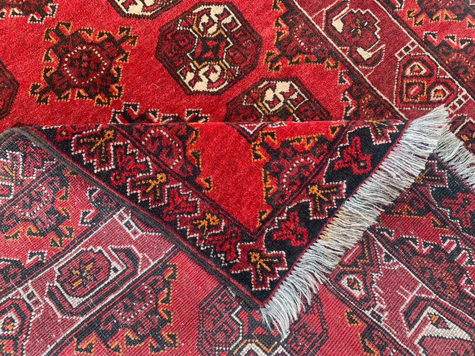 299 x 107 cm handgeknoopt Peshawari Chobi wollen loper - Rood tribaal geometrisch gangkleed - KBHM-615