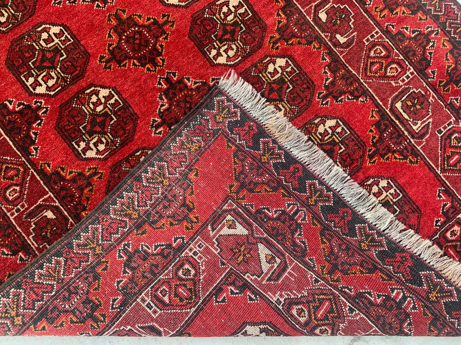 299 x 107 cm handgeknoopt Peshawari Chobi wollen loper - Rood tribaal geometrisch gangkleed - KBHM-615