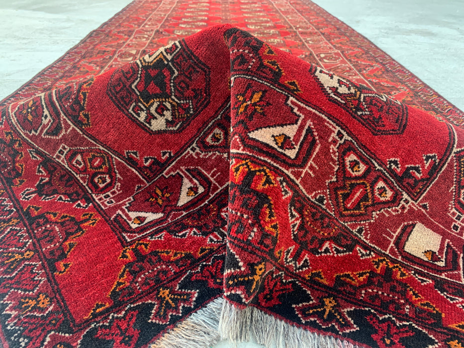 299 x 107 cm handgeknoopt Peshawari Chobi wollen loper - Rood tribaal geometrisch gangkleed - KBHM-615