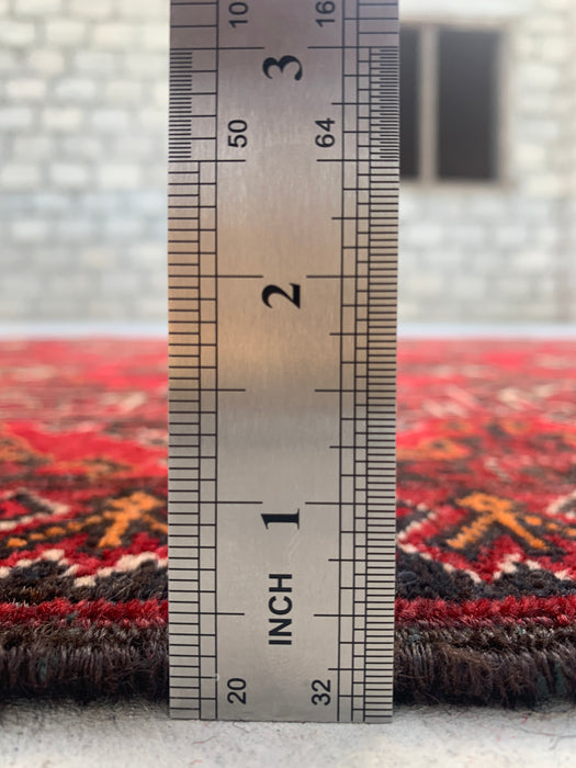 299 x 107 cm handgeknoopt Peshawari Chobi wollen loper - Rood tribaal geometrisch gangkleed - KBHM-615