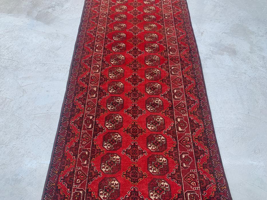 299 x 107 cm handgeknoopt Peshawari Chobi wollen loper - Rood tribaal geometrisch gangkleed - KBHM-615