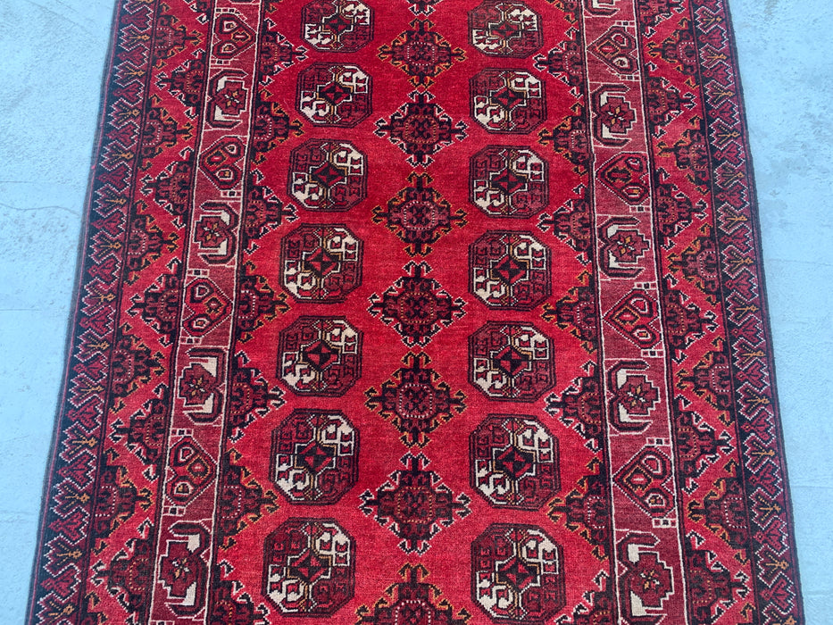 299 x 107 cm handgeknoopt Peshawari Chobi wollen loper - Rood tribaal geometrisch gangkleed - KBHM-615