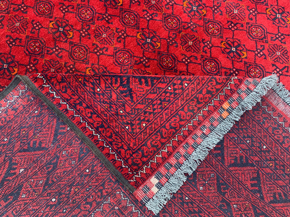 Handmade Persian Wool Area Rug 7x10 - Red Tribal Geometric Chobi Style Rug - Exact Size 9'4" x 6'5" - KBHM-616