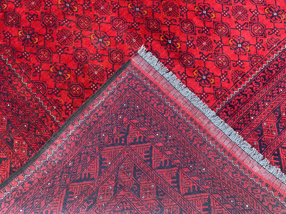 Handmade Persian Wool Area Rug 7x10 - Red Tribal Geometric Chobi Style Rug - Exact Size 9'4" x 6'5" - KBHM-616