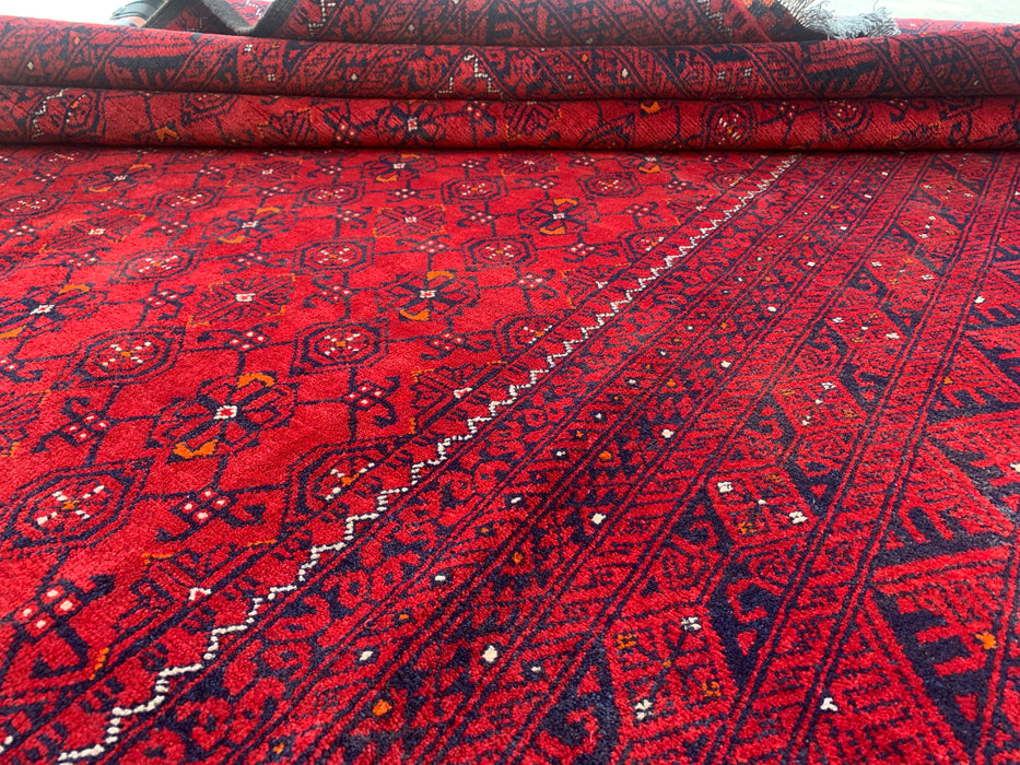 Handmade Persian Wool Area Rug 7x10 - Red Tribal Geometric Chobi Style Rug - Exact Size 9'4" x 6'5" - KBHM-616