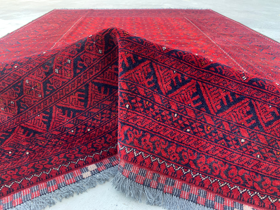 Handmade Persian Wool Area Rug 7x10 - Red Tribal Geometric Chobi Style Rug - Exact Size 9'4" x 6'5" - KBHM-616