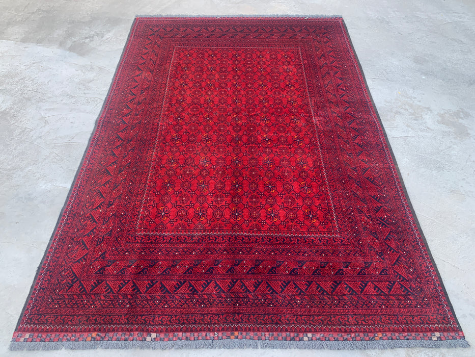 Handmade Persian Wool Area Rug 7x10 - Red Tribal Geometric Chobi Style Rug - Exact Size 9'4" x 6'5" - KBHM-616