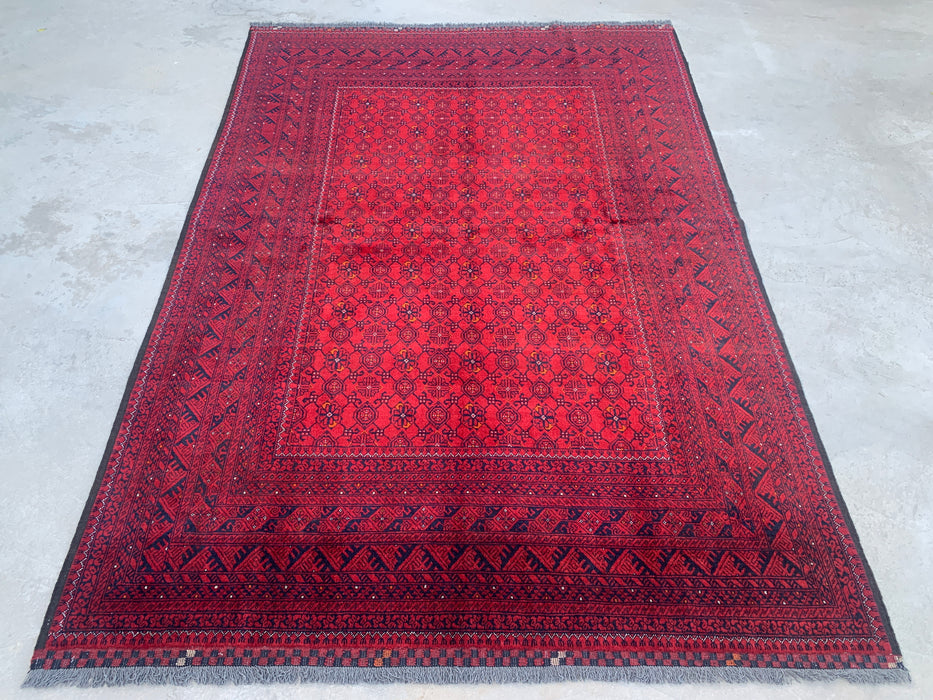 Handmade Persian Wool Area Rug 7x10 - Red Tribal Geometric Chobi Style Rug - Exact Size 9'4" x 6'5" - KBHM-616