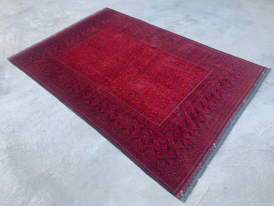 Handmade Persian Wool Area Rug 7x10 - Red Tribal Geometric Chobi Style Rug - Exact Size 9'4" x 6'5" - KBHM-616