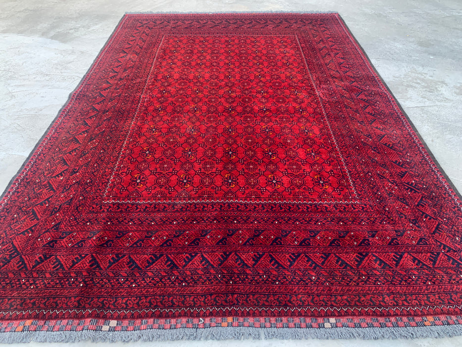 Handmade Persian Wool Area Rug 7x10 - Red Tribal Geometric Chobi Style Rug - Exact Size 9'4" x 6'5" - KBHM-616