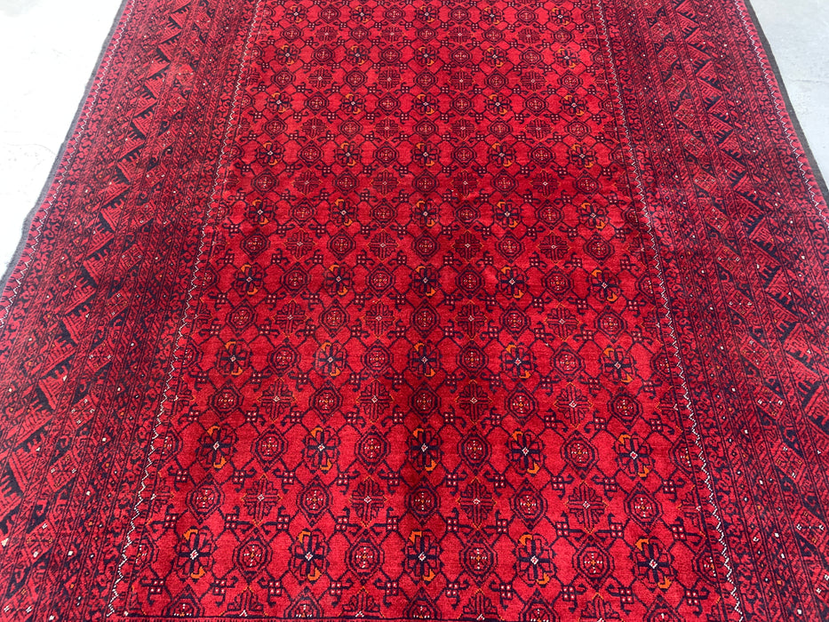 Handmade Persian Wool Area Rug 7x10 - Red Tribal Geometric Chobi Style Rug - Exact Size 9'4" x 6'5" - KBHM-616