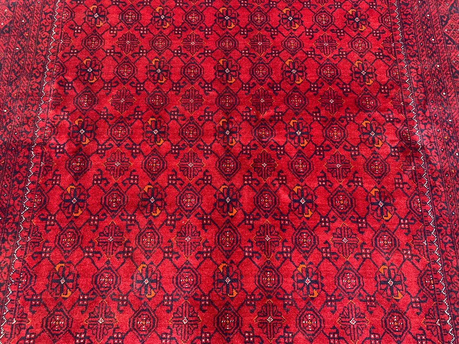 Handmade Persian Wool Area Rug 7x10 - Red Tribal Geometric Chobi Style Rug - Exact Size 9'4" x 6'5" - KBHM-616