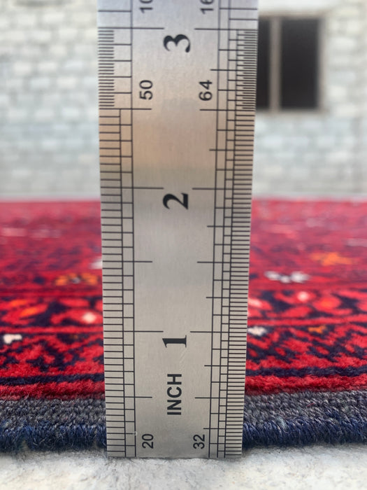 Handgemaakt Perzisch wollen vloerkleed 7x10 - Rood tribaal geometrisch Chobi-stijl kleed - Exacte maat 9'8" x 6'8" - KBHM-617