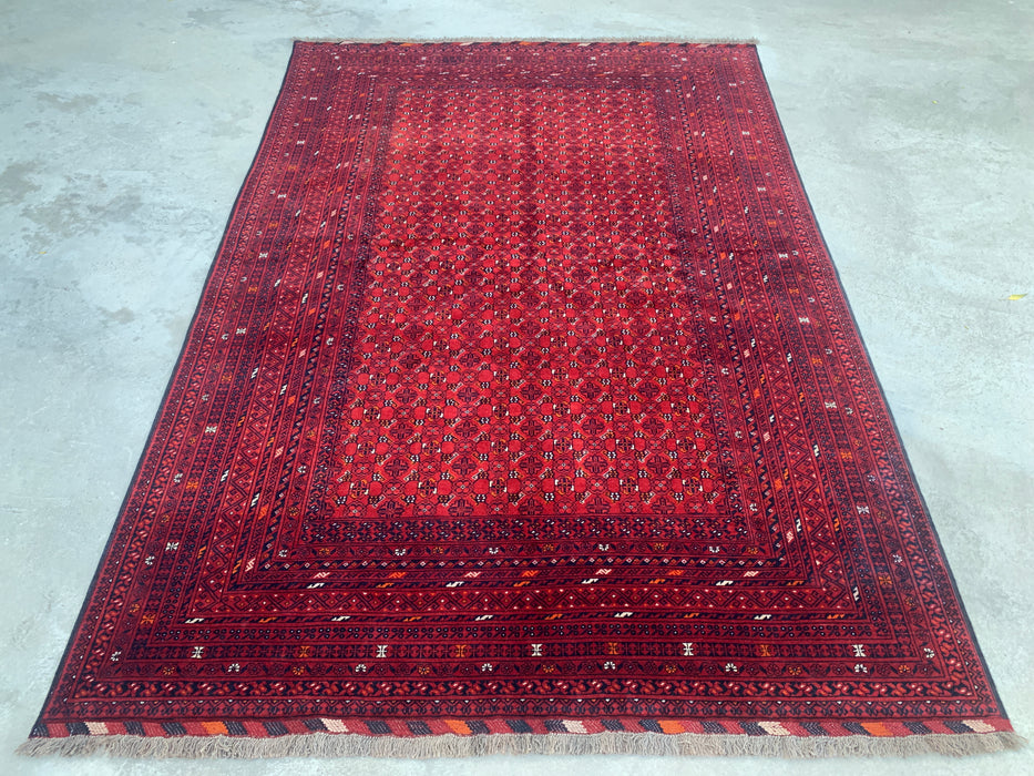 Handgemaakt Perzisch wollen vloerkleed 7x10 - Rood tribaal geometrisch Chobi-stijl kleed - Exacte maat 9'8" x 6'8" - KBHM-617